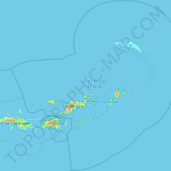 Carte topographique Îles Vierges britanniques, altitude, relief