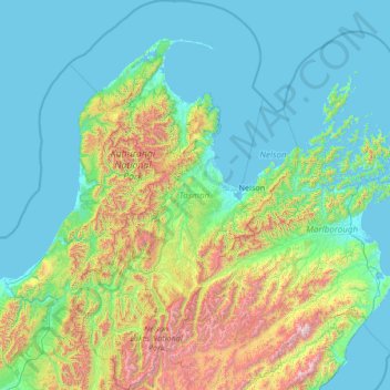 Carte topographique Tasman, altitude, relief