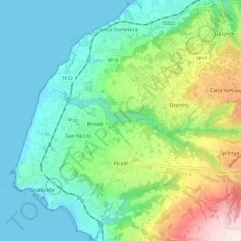 Carte topographique Ricadi, altitude, relief