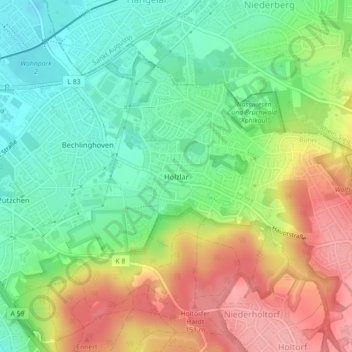 Carte topographique Holzlar, altitude, relief