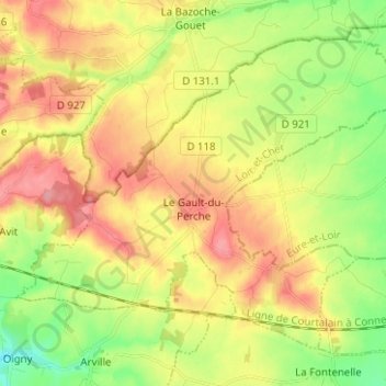 Carte topographique Le Gault-du-Perche, altitude, relief