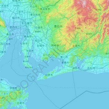 Carte topographique Préfecture d'Aichi, altitude, relief