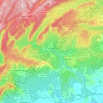 Carte topographique Cruzy, altitude, relief