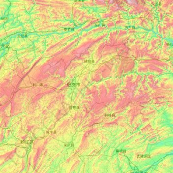 Carte topographique Enshi Tujia and Miao Autonomous Prefecture, altitude, relief