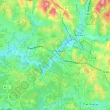 Carte topographique Thémines, altitude, relief