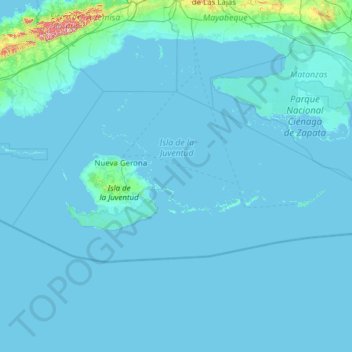 Carte topographique Île de la Jeunesse, altitude, relief