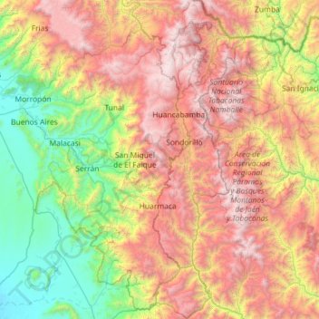 Carte topographique Huancabamba, altitude, relief