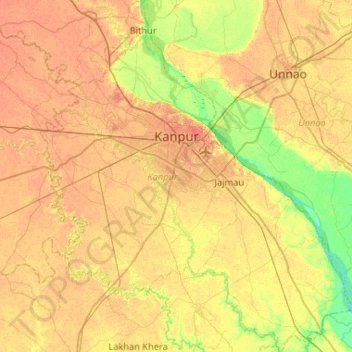 Carte topographique Kanpur, altitude, relief