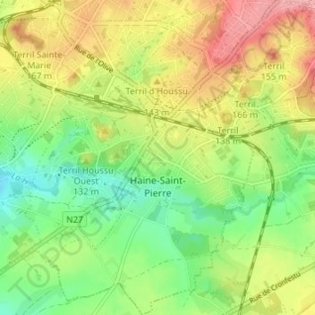 Carte topographique Haine-Saint-Pierre, altitude, relief