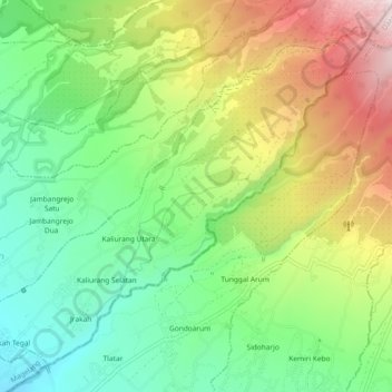 Carte topographique Kaliurang, altitude, relief