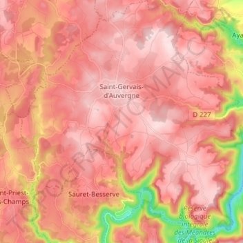 Carte topographique Saint-Gervais-d'Auvergne, altitude, relief