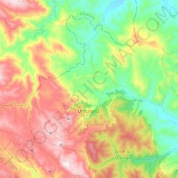 Carte topographique Umbriatico, altitude, relief