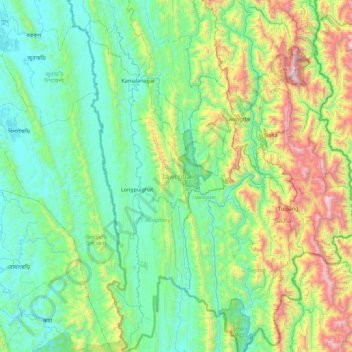 Carte topographique Lawngtlai, altitude, relief