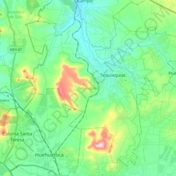 Carte topographique Tequixquiac, altitude, relief