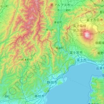 Carte topographique Shizuoka, altitude, relief