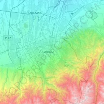 Carte topographique Almaty, altitude, relief