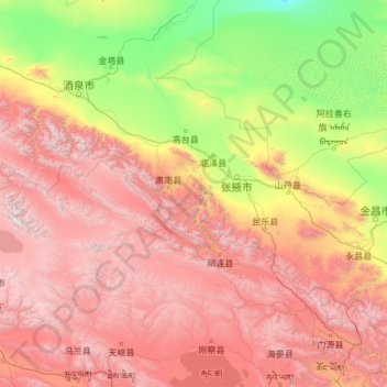 Carte topographique Zhangye, altitude, relief