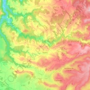 Carte topographique Ayrens, altitude, relief