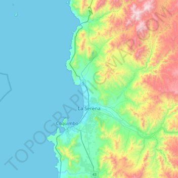 Carte topographique La Serena, altitude, relief
