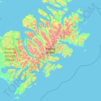 Carte topographique Kodiak Island, altitude, relief