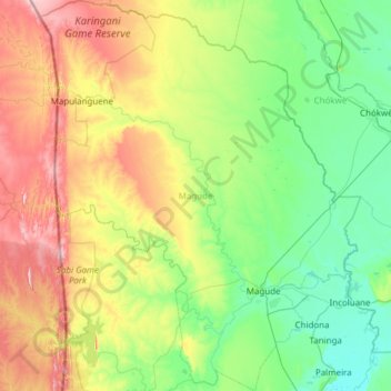 Carte topographique Magude, altitude, relief