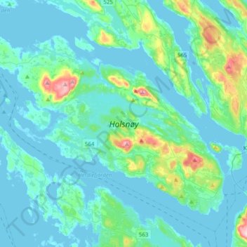 Carte topographique Holsnøy, altitude, relief