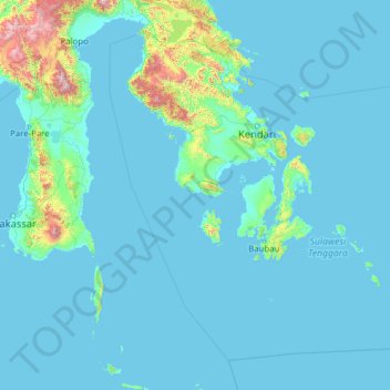 Carte topographique Südost-Sulawesi, altitude, relief