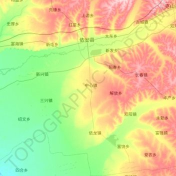 Carte topographique Yi'an County, altitude, relief