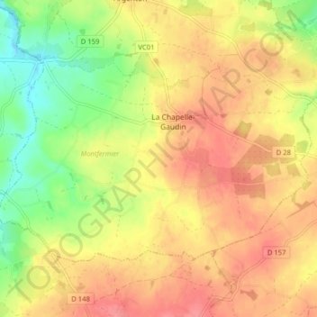 Carte topographique La Chapelle-Gaudin, altitude, relief