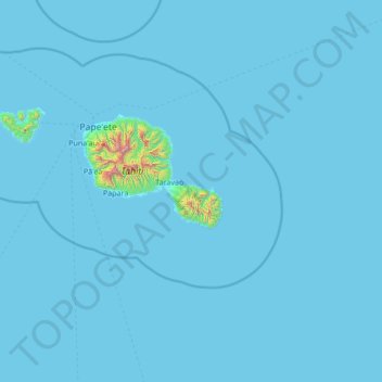 Carte topographique Taiarapu-Est, altitude, relief