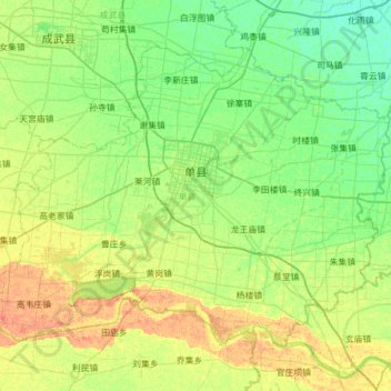Carte topographique Shan County, altitude, relief