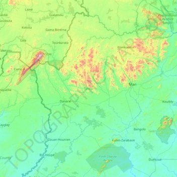 Carte topographique Tonkpi, altitude, relief