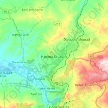 Carte topographique Hamma Bouziane, altitude, relief