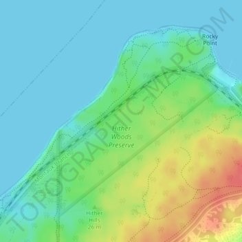 Carte topographique Hither Woods Preserve, altitude, relief