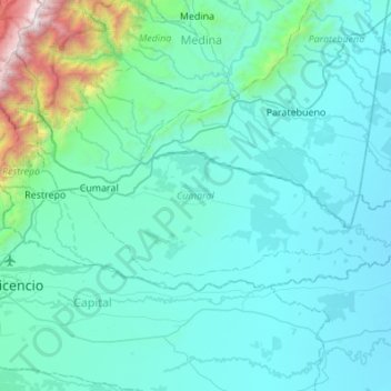 Carte topographique Cumaral, altitude, relief