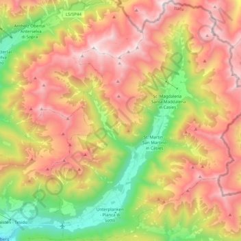 Carte topographique Gsies - Valle di Casies, altitude, relief