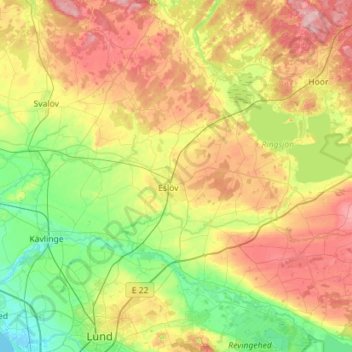 Carte topographique Eslövs kommun, altitude, relief
