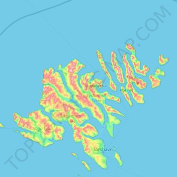 Carte topographique Eysturoy, altitude, relief