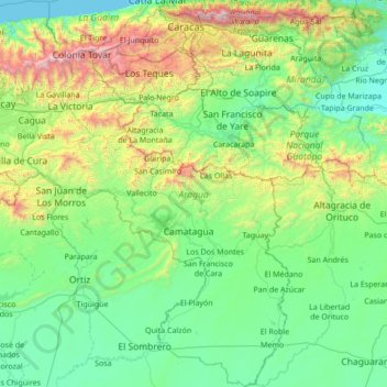Carte topographique Aragua State, altitude, relief