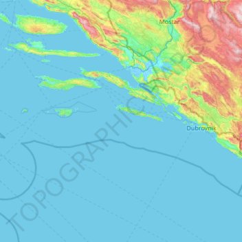 Carte topographique Comitat de Dubrovnik-Neretva, altitude, relief