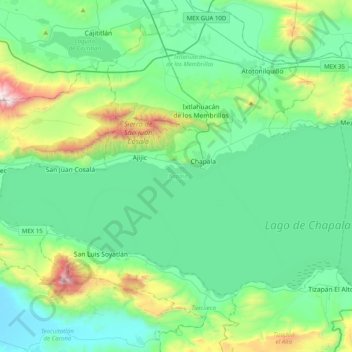 Carte topographique Chapala, altitude, relief