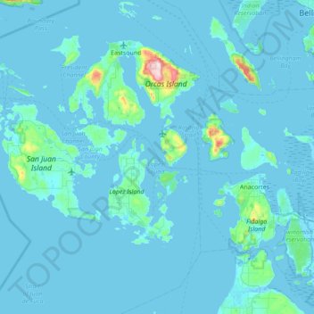 Carte topographique Padilla Bay National Estuarine Research Reserve, altitude, relief