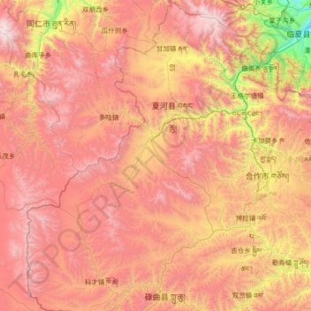 Carte topographique བསང་ཆུ་རྫོང་ 夏河县, altitude, relief