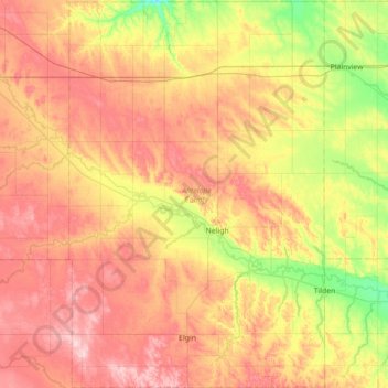 Carte topographique Antelope County, altitude, relief