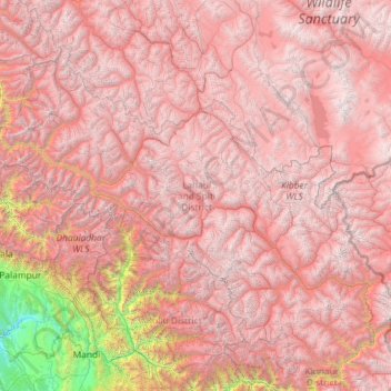 Carte topographique Lahul and Spiti, altitude, relief