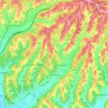 Carte topographique Vasoldsberg, altitude, relief