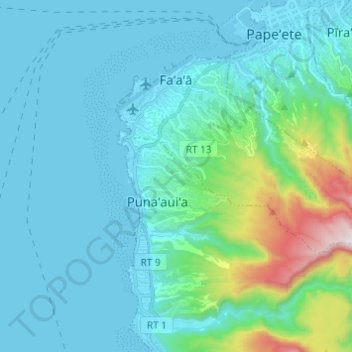 Carte topographique Faʻaʻā, altitude, relief