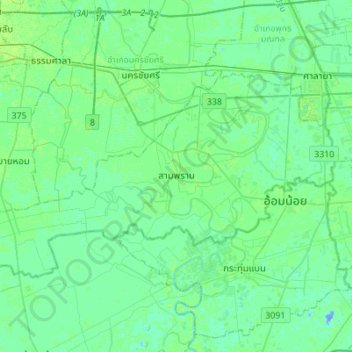 Carte topographique Sam Phran, altitude, relief