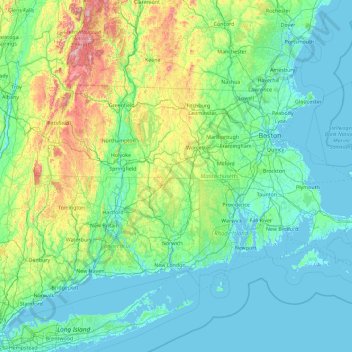 Carte topographique Massachusetts, altitude, relief