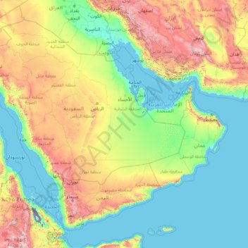 Carte topographique Arabia, altitude, relief